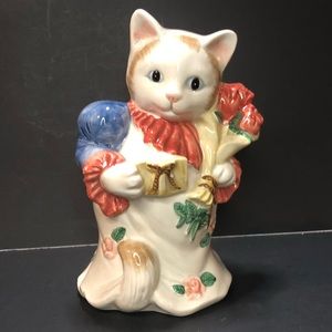 FITZ FLOYD FF 1988 KITTENS OF KNIGHTBRIDGE VICTORIAN CAT WITH ROSES PLANTER VASE